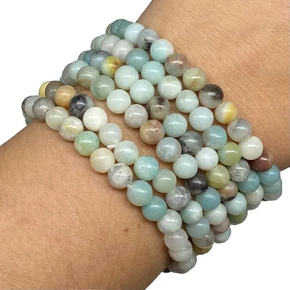 6mm Amazonite Stretch Bracelet Beads Beaded Crystal Gemstone Boho Peru Stone - Picture 3 of 4